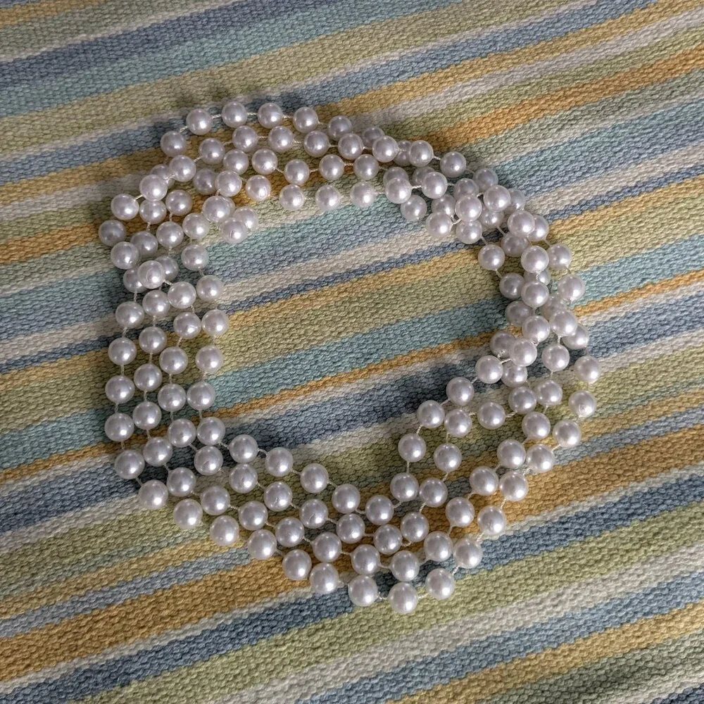 🛍️ BUNDLE ONLY | Extra long White beaded costume jewelry necklace